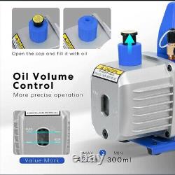 110V 1/2 HP 5 CFM Dual Stage Rotary Vane HVAC Air Vacuum Pump with Oil Bottle