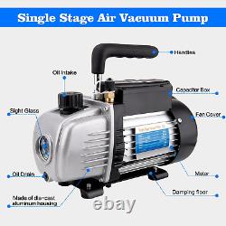 AC Vacuum Pump and Gauge Set Single Stage Rotary Vane Air Vacuum Pump and R134A